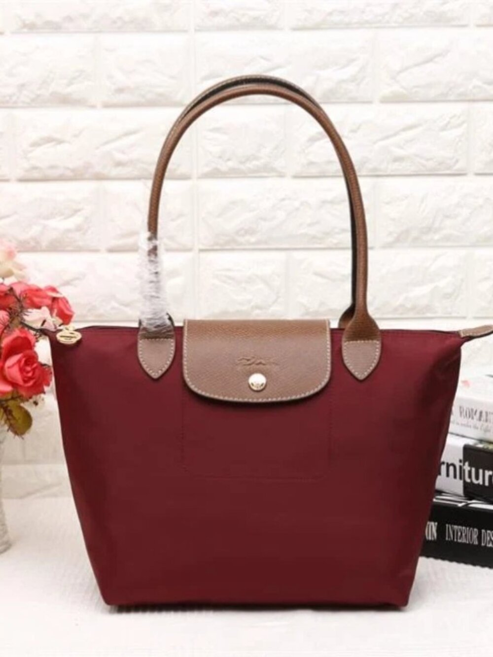 Claret Foldable Medium Nylon Tote Handbag